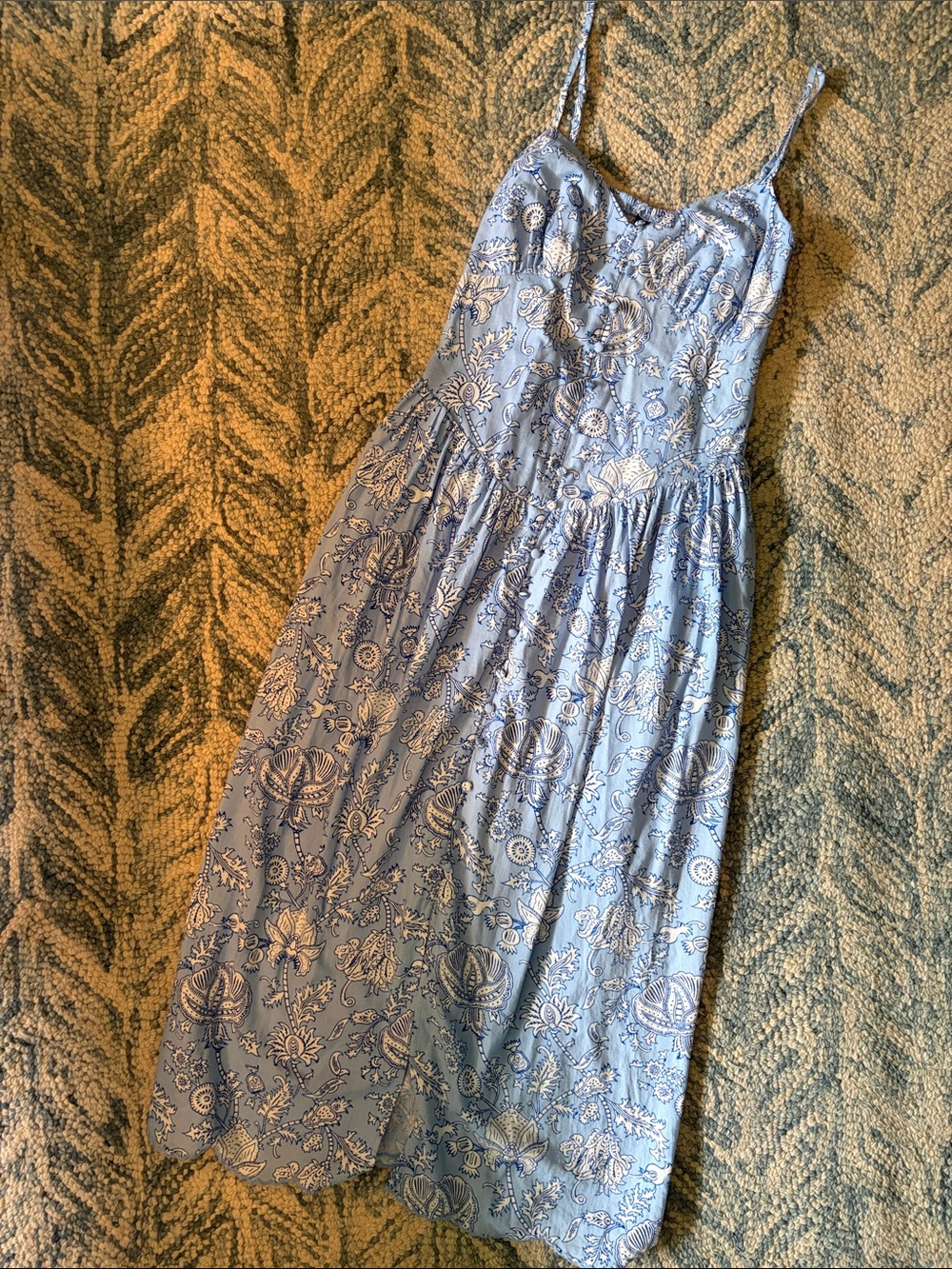 Roller Rabbit Light Blue Floral Midi Dress with Spaghetti Straps